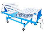 MNM-FB-01 two function Fowler hospital bed with twin manual hand cranks at the foot end and blue powder-coated steel frame
