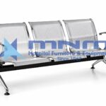 Hospital waiting room chair 3 seater - polished chrome perforated steel seats with black beam and armrests