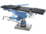 Hydraulic operating table in the flat position with head and leg extensions fitted and an arm board to one side