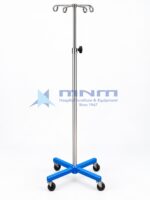 Infusion Stand Stainless Steel IV Pole MNM-WF-9725 - stainless steel telescopic pole, four hooks, blue powder-coated four-leg base