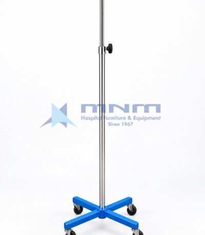 Infusion Stand Stainless Steel IV Pole MNM-WF-9725 - stainless steel telescopic pole, four hooks, blue powder-coated four-leg base