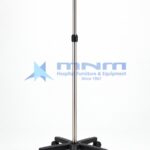 IV stand with stainless steel telescopic pole, two hooks and a black moulded nylon five-leg base on five castors