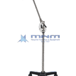 Mobile LED examination lamp with white cylindrical head, rigid jointed stainless arm, chrome pole and black five star base on castors