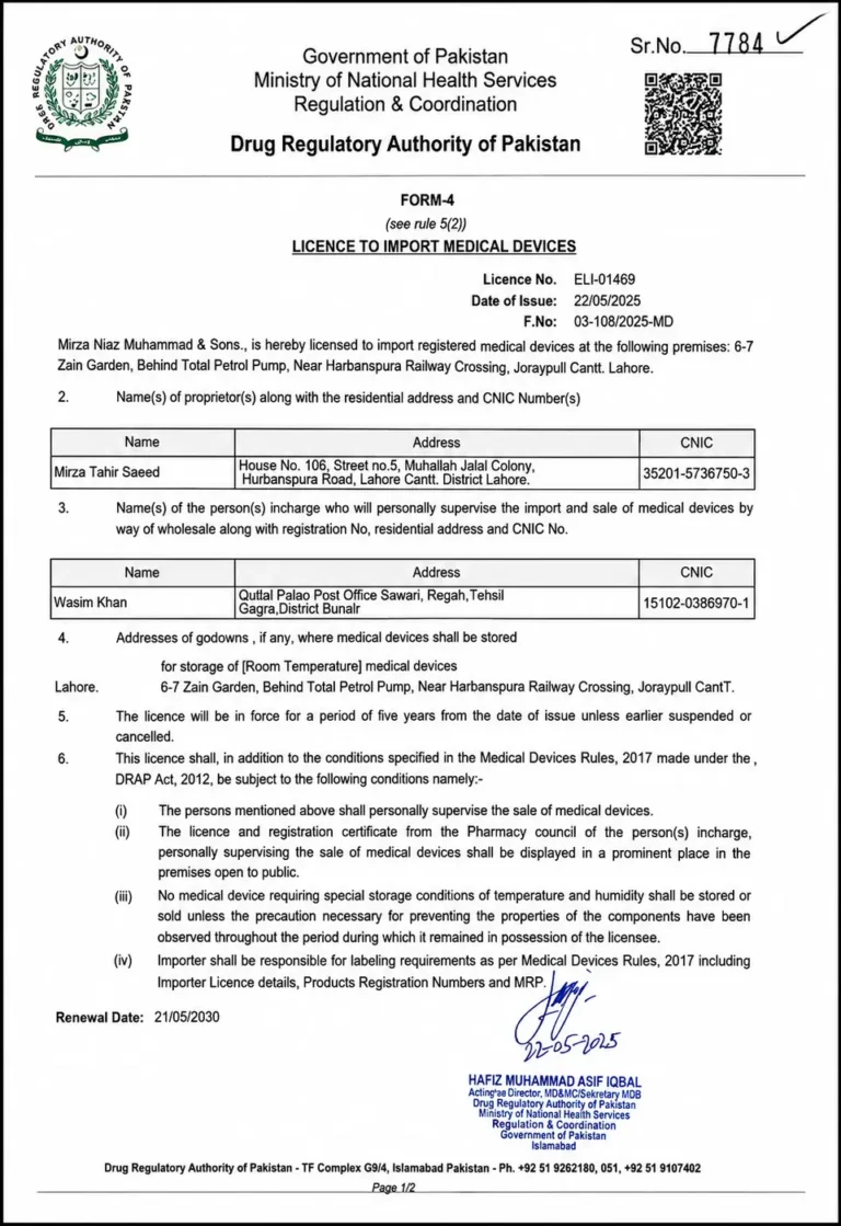 MNM Healthcare DRAP medical device import licence