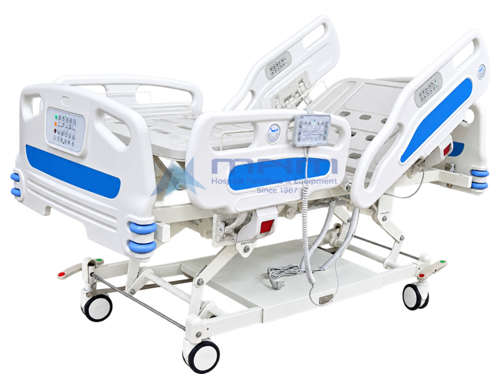 ICU electric 5-function hospital bed manufactured by MNM Healthcare
