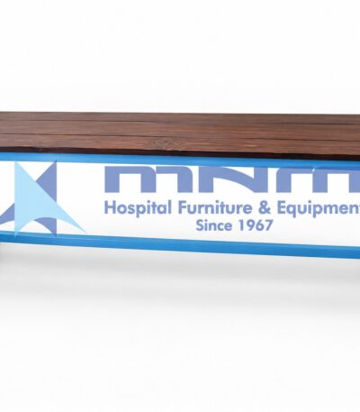 Patient Attendant Bench MNM-WF-9330 - wooden top bench with blue powder-coated steel frame