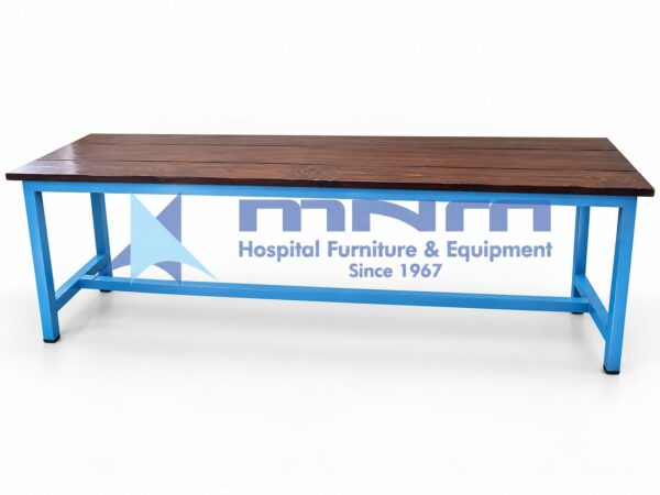 Patient Attendant Bench MNM-WF-9330 - wooden top bench with blue powder-coated steel frame