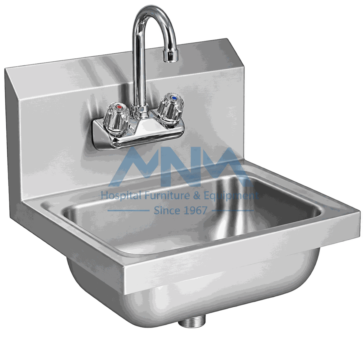 Stainless Steel Wall Mounted Hand Wash Basin Compact stainless steel wall mounted hand wash basin with rear splashback and a chrome two-handle mixer tap